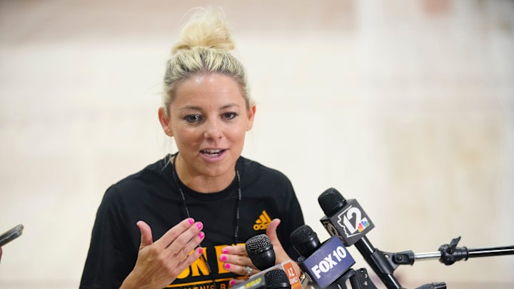 ASU head coach Molly Miller speaks to the press at Weatherup Center in Tempe, Ariz. on June 4, 2025. ASU head coach Molly Miller speaks to the press at Weatherup Center in Tempe, Ariz. on June 4, 2025.