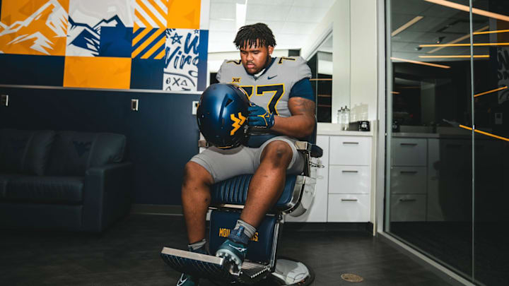 Transfer IOL Gavin Crawford at West Virginia before his commitment to Virginia Tech.