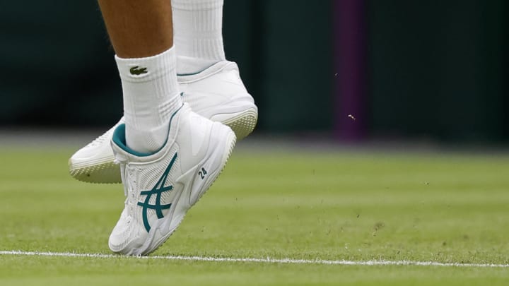 Novak Djokovic's signature ASICS tennis shoes.
