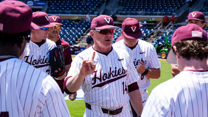 John Szefc addressing the team during the ACC tournament - Credit - Virginia Tech Athletics
