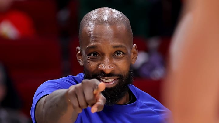 Jan 18, 2026; Houston, Texas, USA; Houston Rockets forward Jeff Green (32) reacts after a basket by guard Reed Sheppard (not pictured) against the New Orleans Pelicans during the third quarter at Toyota Center. Mandatory Credit: Erik Williams-Imagn Images Jan 18, 2026; Houston, Texas, USA; Houston Rockets forward Jeff Green (32) reacts after a basket by guard Reed Sheppard (not pictured) against the New Orleans Pelicans during the third quarter at Toyota Center. Mandatory Credit: Erik Williams-Imagn Images