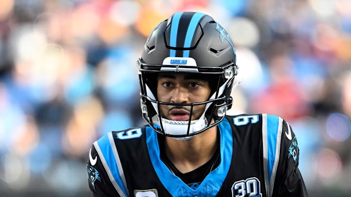Nov 24, 2024; Charlotte, North Carolina, USA; Carolina Panthers quarterback Bryce Young (9) on the field in the third quarter at Bank of America Stadium. Mandatory Credit: Bob Donnan-Imagn Images Nov 24, 2024; Charlotte, North Carolina, USA; Carolina Panthers quarterback Bryce Young (9) on the field in the third quarter at Bank of America Stadium. Mandatory Credit: Bob Donnan-Imagn Images