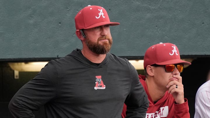 Alabama head coach Rob Vaughn watches as his team plays Oklahoma at Sewell-Thomas Stadium.
