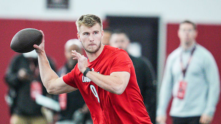 Louisville quarterback Tyler Shough during Pro Day at the UofL Football's Trager Indoor Practice Facility Tuesday, March 25, 2025.