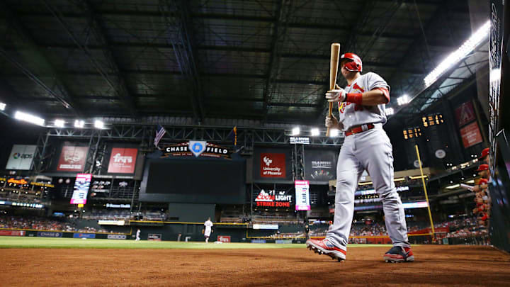 St. Louis Cardinals 	Paul Goldschmidt walks to the batting circle against his former Arizona team in the first inning at Chase Field on Sep. 23, 2019 in Phoenix, Ariz.

St Louis Cardinals Vs Arizona Diamondbacks 2019