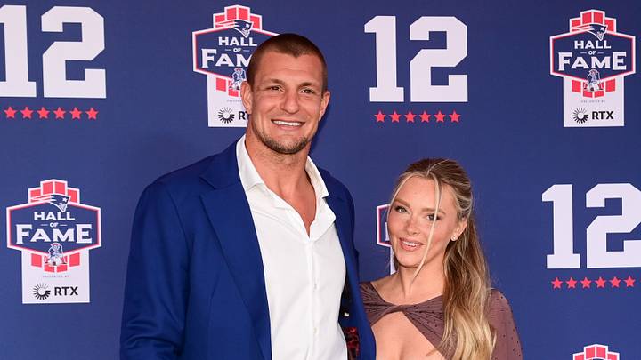 Rob Gronkowski and Camille Kostek during the New England Patriots Hall of Fame induction Ceremony for Tom Brady Rob Gronkowski and Camille Kostek during the New England Patriots Hall of Fame induction Ceremony for Tom Brady