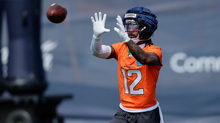 Jul 24, 2025; Englewood, CO, USA; Denver Broncos cornerback Jahdae Barron (12) during Denver Broncos Training Camp. 