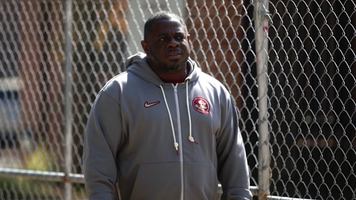 FSU football players walk into the first spring practice of the spring season on Wednesday, March 19, 2025