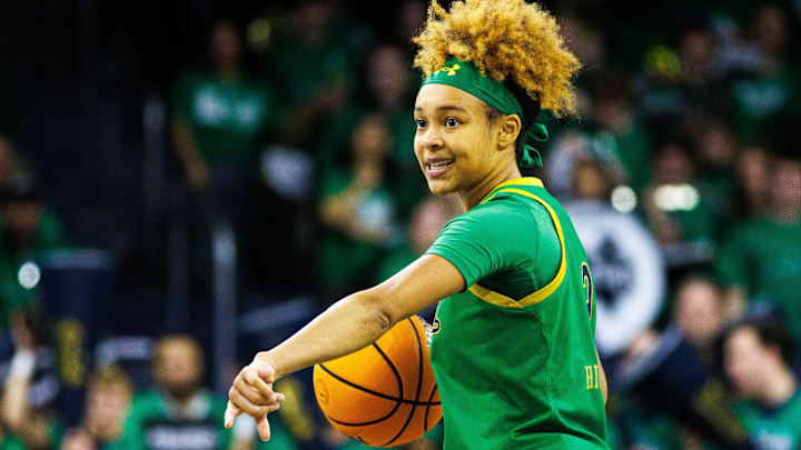 Notre Dame guard Hannah Hidalgo (3) calls a play during a NCAA women's basketball game between No. 8 Notre Dame and No. 2 UConn at Purcell Pavilion on Thursday, Dec. 12, 2024, in South Bend. Notre Dame guard Hannah Hidalgo (3) calls a play during a NCAA women's basketball game between No. 8 Notre Dame and No. 2 UConn at Purcell Pavilion on Thursday, Dec. 12, 2024, in South Bend.