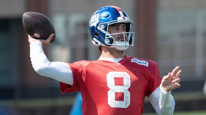 Daniel Jones, quarterback. The NY Giants NFL team held an organized team activity at their training facility in East Rutherford, NJ on Thursday May 30, 2024.