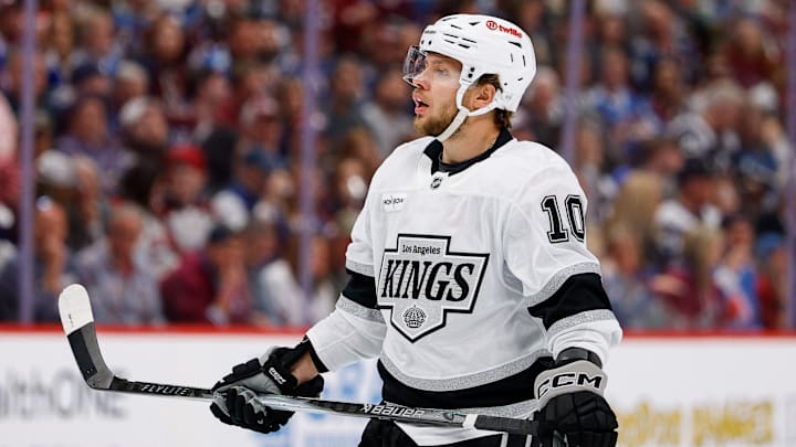 Apr 21, 2026; Denver, Colorado, USA; Los Angeles Kings left wing Artemi Panarin (10) in the first period against the Colorado Avalanche in game two of the first round of the 2026 Stanley Cup Playoffs at Ball Arena. Mandatory Credit: Isaiah J. Downing-Imagn Images