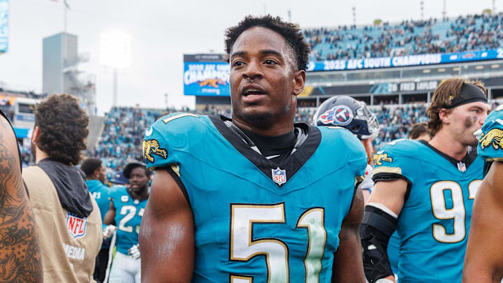 Jan 4, 2026; Jacksonville, Florida, USA; Jacksonville Jaguars linebacker Ventrell Miller (51) after the game against the Tennessee Titans at EverBank Stadium. Mandatory Credit: Morgan Tencza-Imagn Images