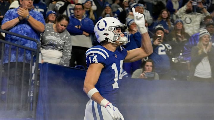 Indianapolis Colts wide receiver Alec Pierce (14) takes the field Sunday, Jan. 5, 2025, before a game against the Jacksonville Jaguars at Lucas Oil Stadium in Indianapolis. Indianapolis Colts wide receiver Alec Pierce (14) takes the field Sunday, Jan. 5, 2025, before a game against the Jacksonville Jaguars at Lucas Oil Stadium in Indianapolis.