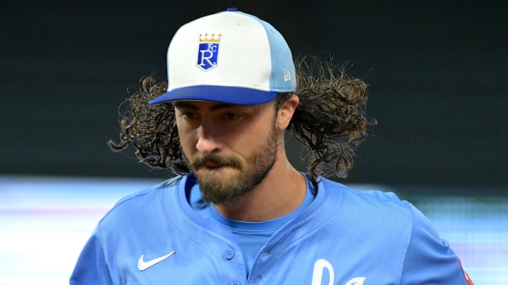 Sep 24, 2025; Anaheim, California, USA;  Kansas City Royals second baseman Jonathan India (6) runs off the field after the sixth inning against the Los Angeles Angels at Angel Stadium. Mandatory Credit: Jayne Kamin-Oncea-Imagn Images