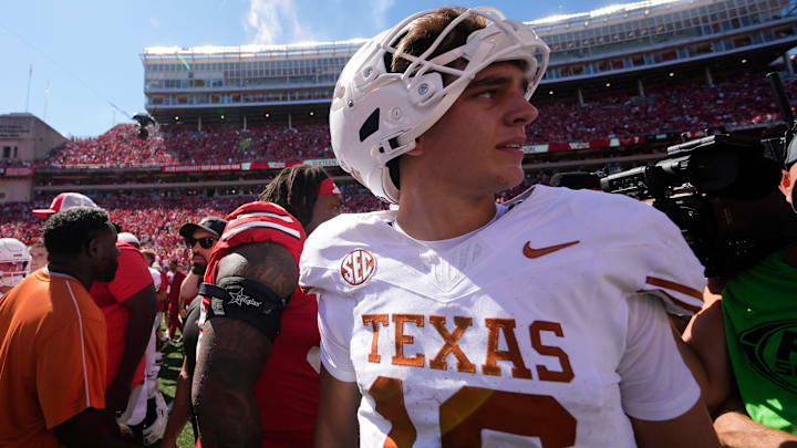 Texas Longhorns quarterback Arch Manning (16) leaves the field following the NCAA football game against the Ohio State Buckeyes at Ohio Stadium on Aug. 30, 2025. Ohio State won 14-7. Texas Longhorns quarterback Arch Manning (16) leaves the field following the NCAA football game against the Ohio State Buckeyes at Ohio Stadium on Aug. 30, 2025. Ohio State won 14-7.