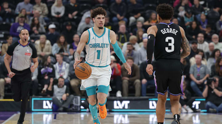 Jan 15, 2025; Salt Lake City, Utah, USA; Charlotte Hornets guard LaMelo Ball (1) dribbles against the Utah Jazz during the first quarter at Delta Center. Mandatory Credit: Chris Nicoll-Imagn Images Jan 15, 2025; Salt Lake City, Utah, USA; Charlotte Hornets guard LaMelo Ball (1) dribbles against the Utah Jazz during the first quarter at Delta Center. Mandatory Credit: Chris Nicoll-Imagn Images