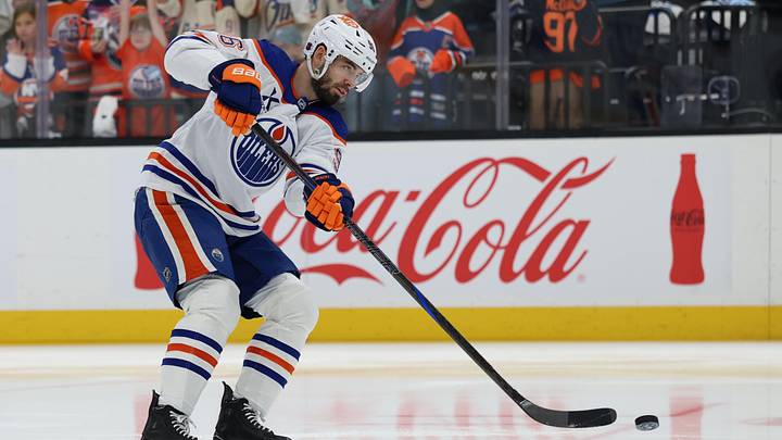 Apr 7, 2026; Salt Lake City, Utah, USA; Edmonton Oilers defenseman Jake Walman (96) warms up before a game against the against the Utah Mammoth at Delta Center. Mandatory Credit: Rob Gray-Imagn Images