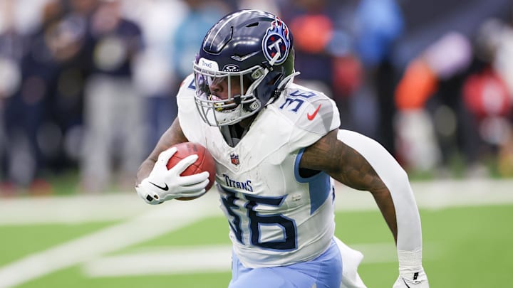 Nov 24, 2024; Houston, Texas, USA; Tennessee Titans special teams  Julius Chestnut (36) returns the kick off against the Houston Texans in the first quarter at NRG Stadium. Mandatory Credit: Thomas Shea-Imagn Images
