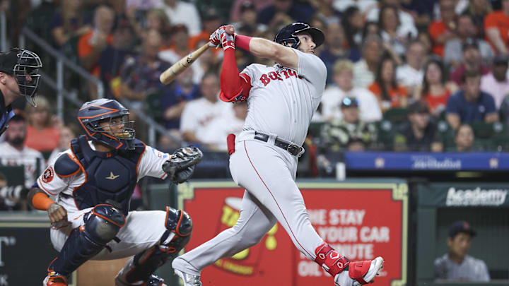 Aug 23, 2023; Houston, Texas, USA; Boston Red Sox left fielder Wilyer Abreu (52) bats during the second inning against the Houston Astros at Minute Maid Park. Mandatory Credit: Troy Taormina-Imagn Images Aug 23, 2023; Houston, Texas, USA; Boston Red Sox left fielder Wilyer Abreu (52) bats during the second inning against the Houston Astros at Minute Maid Park. Mandatory Credit: Troy Taormina-Imagn Images