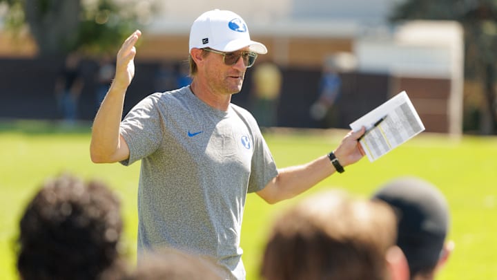 BYU offensive coordinator Aaron Roderick at BYU Fall Camp