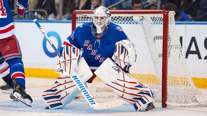 Apr 5, 2026; New York, New York, USA; New York Rangers goalie Igor Shesterkin (31) guards the net against the Washington Capitals during the first period at Madison Square Garden. Mandatory Credit: Danny Wild-Imagn Images Apr 5, 2026; New York, New York, USA; New York Rangers goalie Igor Shesterkin (31) guards the net against the Washington Capitals during the first period at Madison Square Garden. Mandatory Credit: Danny Wild-Imagn Images