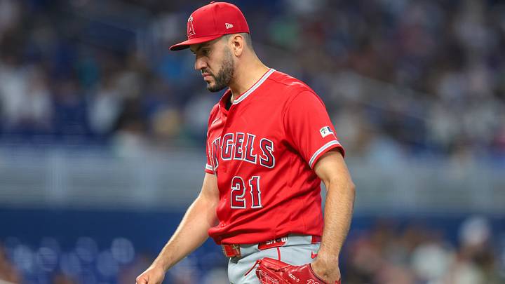 Aug 9, 2026; Miami, Florida, USA; Los Angeles Angels starting pitcher Grayson Rodriguez (21) returns to the dugout against the Miami Marlins during the fourth inning at loanDepot Park. Mandatory Credit: Sam Navarro-Imagn Images Aug 9, 2026; Miami, Florida, USA; Los Angeles Angels starting pitcher Grayson Rodriguez (21) returns to the dugout against the Miami Marlins during the fourth inning at loanDepot Park. Mandatory Credit: Sam Navarro-Imagn Images