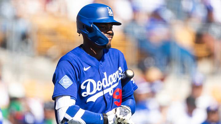 Mar 4, 2026; Glendale, AZ, USA; Los Angeles Dodgers outfielder Josue De Paula against Team Mexico during a spring training game at Camelback Ranch. Mandatory Credit: Mark J. Rebilas-Imagn Images Mar 4, 2026; Glendale, AZ, USA; Los Angeles Dodgers outfielder Josue De Paula against Team Mexico during a spring training game at Camelback Ranch. Mandatory Credit: Mark J. Rebilas-Imagn Images