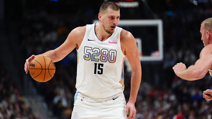 Dec 23, 2024; Denver, Colorado, USA; Denver Nuggets center Nikola Jokic (15) controls the ball in the second half against the Phoenix Suns at Ball Arena. Mandatory Credit: Ron Chenoy-Imagn Images Dec 23, 2024; Denver, Colorado, USA; Denver Nuggets center Nikola Jokic (15) controls the ball in the second half against the Phoenix Suns at Ball Arena. Mandatory Credit: Ron Chenoy-Imagn Images