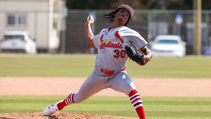 Feb 14, 2026; Jupiter, FL, USA; St. Louis Cardinals pitcher Tink Hence (30) delivers a pitch during a spring training workout at Roger Dean Chevrolet Stadium. Mandatory Credit: Sam Navarro-Imagn Images Feb 14, 2026; Jupiter, FL, USA; St. Louis Cardinals pitcher Tink Hence (30) delivers a pitch during a spring training workout at Roger Dean Chevrolet Stadium. Mandatory Credit: Sam Navarro-Imagn Images