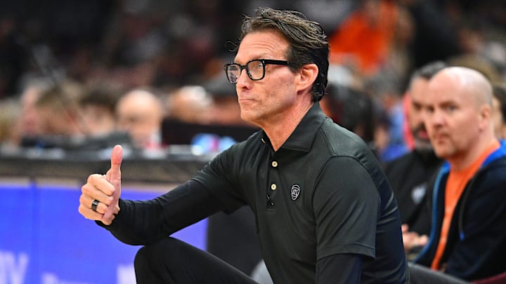 Atlanta Hawks head coach Quin Snyder reacts against the Cleveland Cavaliers.