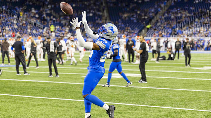 Sep 28, 2025; Detroit, Michigan, USA; Detroit Lions cornerback Rock Ya-Sin (23) warms up before the game against the Cleveland Browns at Ford Field. Mandatory Credit: David Reginek-Imagn Images Sep 28, 2025; Detroit, Michigan, USA; Detroit Lions cornerback Rock Ya-Sin (23) warms up before the game against the Cleveland Browns at Ford Field. Mandatory Credit: David Reginek-Imagn Images