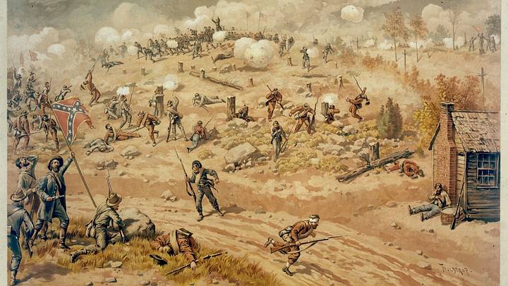 Confederate and Union soldiers fighting during the Battle of Allatoona Pass: the high-stakes battle that popularized "hold the fort." Confederate and Union soldiers fighting during the Battle of Allatoona Pass: the high-stakes battle that popularized "hold the fort."