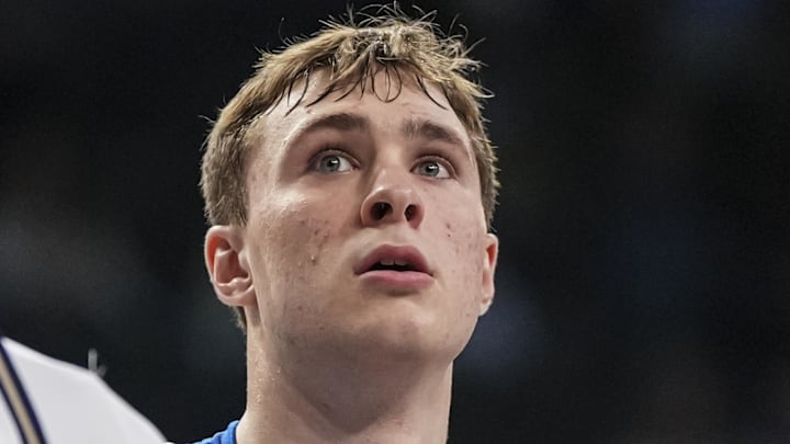 Dec 21, 2024; Atlanta, Georgia, USA; Duke Blue Devils guard Cooper Flagg (2) on the court abasing the Georgia Tech Yellow Jackets during the first half at McCamish Pavilion. Mandatory Credit: Dale Zanine-Imagn Images