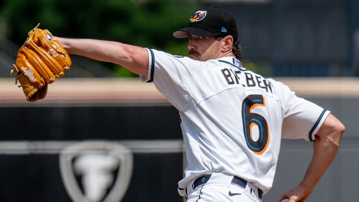 Guardians starting pitcher Shane Bieber makes a rehab start for the Akron RubberDucks on July 29, 2025, at Canal Park.