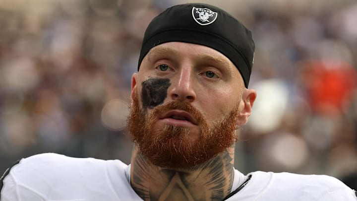 Nov 30, 2025; Inglewood, California, USA; Las Vegas Raiders defensive end Maxx Crosby (98) during the first half at SoFi Stadium. Mandatory Credit: Kiyoshi Mio-Imagn Images