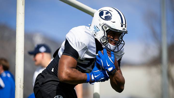 BYU running back DeVaughn Eka at spring practice
