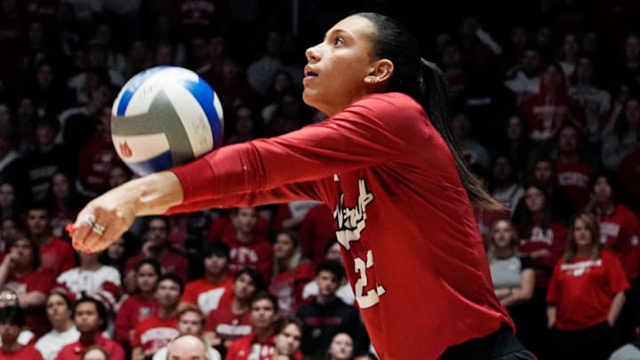 Nebraska Cornhuskers outside hitter Harper Murray (27) passes the ball
