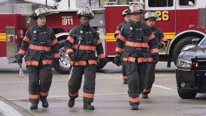 9-1-1 LONE STAR: L-R: Natacha Karam, Brian Michael Smith, and Rob Lowe in the "Both Sides, Now" season premiere episode of 9-1-1 LONE STAR airing Monday, Sept 23 (8:00-9:02 PM ET/PT) on FOX. © 2024 Fox Media LLC. CR: Kevin Estrada/FOX.CR: Kevin Estrada/FOX.