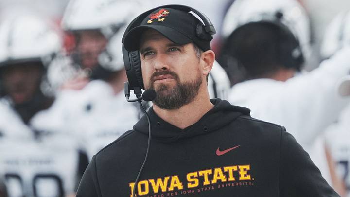 Iowa State head coach Jimmy Rogers watches the action during the second quarter against Utah on Sept. 26, 2026, at Jack Trice Stadium in Ames, Iowa.
