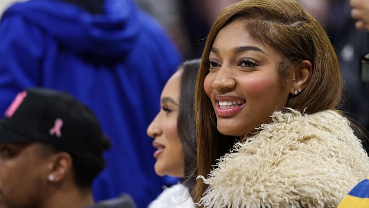 Chicago Sky forward Angel Reese attends a NBA game between the Boston Celtics and Orlando Magic at Kia Center. Chicago Sky forward Angel Reese attends a NBA game between the Boston Celtics and Orlando Magic at Kia Center.