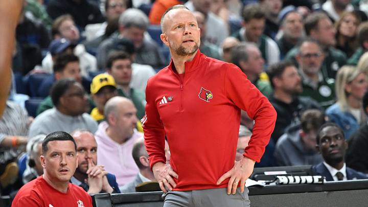 Mar 21, 2026; Buffalo, NY, USA; Louisville Cardinals head coach Pat Kelsey looks on during the first half against the Michigan State Spartans during a second round game of the men's 2026 NCAA Tournament at Keybank Center. Mandatory Credit: Mark Konezny-Imagn Images Mar 21, 2026; Buffalo, NY, USA; Louisville Cardinals head coach Pat Kelsey looks on during the first half against the Michigan State Spartans during a second round game of the men's 2026 NCAA Tournament at Keybank Center. Mandatory Credit: Mark Konezny-Imagn Images