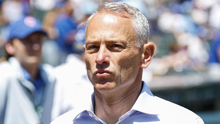 Chicago Cubs president of baseball operations Jed Hoyer in white shir