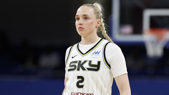 May 6, 2025; Chicago, IL, USA; Chicago Sky guard Hailey Van Lith (2) looks on during the first half of a WNBA pre-season game against the Minnesota Lynx at Wintrust Arena. Mandatory Credit: Kamil Krzaczynski-Imagn Images