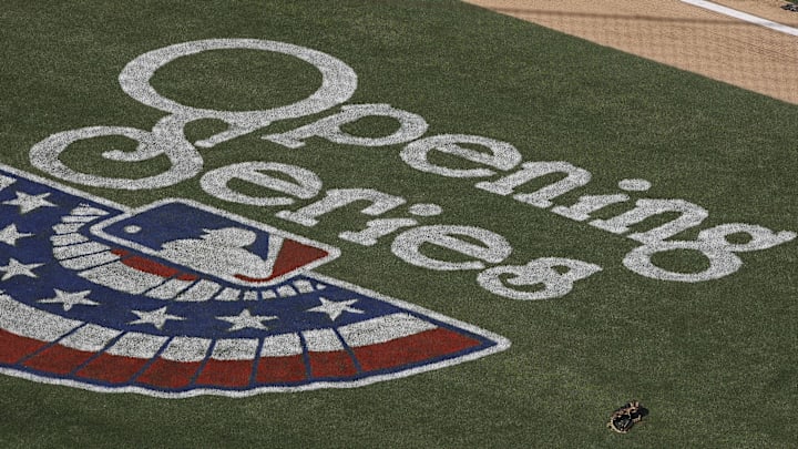 April 1, 2013; Oakland, CA, USA; Opening series logo before the game between the Oakland Athletics and the Seattle Mariners at O.co Coliseum. Mandatory Credit: Kelley L Cox-Imagn Images
