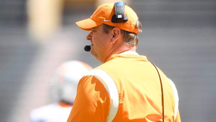 Tennessee Football coach Josh Heupel during Tennessee football  s Orange & White spring game, in Neyland Stadium, Saturday, April 15, 2023