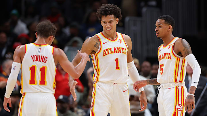 Atlanta Hawks players, Trae Young, Jalen Johnson, Dejounte Murray