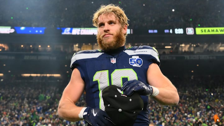 Seattle Seahawks wide receiver Cooper Kupp (10) leaves the field after defeating the Los Angeles Rams in the 2026 NFC Championship Game at Lumen Field. 