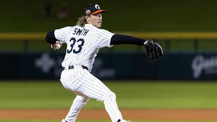 Nov 9, 2025; Mesa, AZ, USA; Chicago White Sox pitcher Hagen Smith during the Arizona Fall League Fall Stars Game at Sloan Park. Mandatory Credit: Mark J. Rebilas-Imagn Images Nov 9, 2025; Mesa, AZ, USA; Chicago White Sox pitcher Hagen Smith during the Arizona Fall League Fall Stars Game at Sloan Park. Mandatory Credit: Mark J. Rebilas-Imagn Images