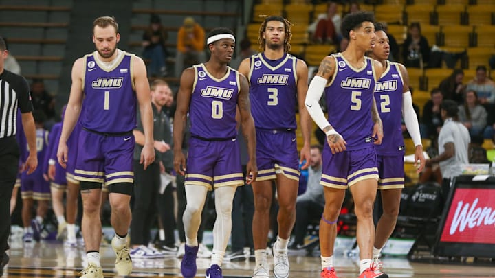 Jan 6, 2024; Hattiesburg, Mississippi, USA; James Madison Dukes players Noah Freidel (1), Xavier