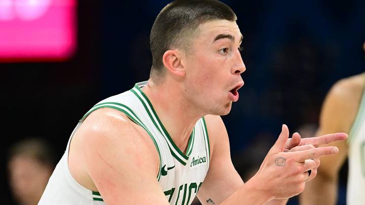 Mar 8, 2026; Cleveland, Ohio, USA; Boston Celtics guard Payton Pritchard (11) celebrates after hitting a three-point basket against the Cleveland Cavaliers during the second half at Rocket Arena. Mandatory Credit: Ken Blaze-Imagn Images Mar 8, 2026; Cleveland, Ohio, USA; Boston Celtics guard Payton Pritchard (11) celebrates after hitting a three-point basket against the Cleveland Cavaliers during the second half at Rocket Arena. Mandatory Credit: Ken Blaze-Imagn Images